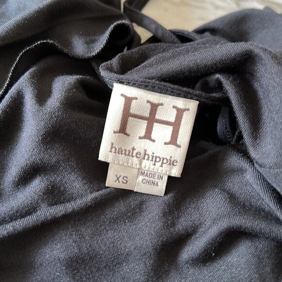 HAUTE HIPPIE Womens Backless Draped Neck Long Sleeve Bodycon Mini Jersey Dress - Picture 5 of 7